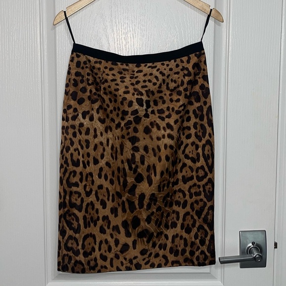 Dolce & Gabbana Silk Skirt Brown Animal Leopard Print Back Zip & Button Sz 40/4 - Picture 3 of 10